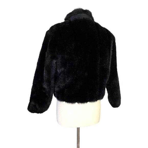 Vintage Duffel Canada Black Vegan Faux Fur Cropped Chunky Boxy Jacket Size Small - Picture 2 of 4